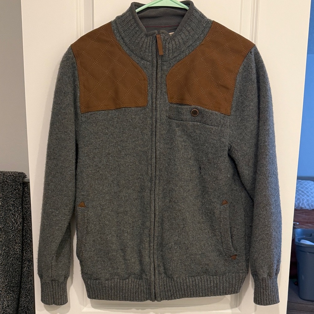 Duluth Trading Co Gray and Brown Zip-Up Sweater